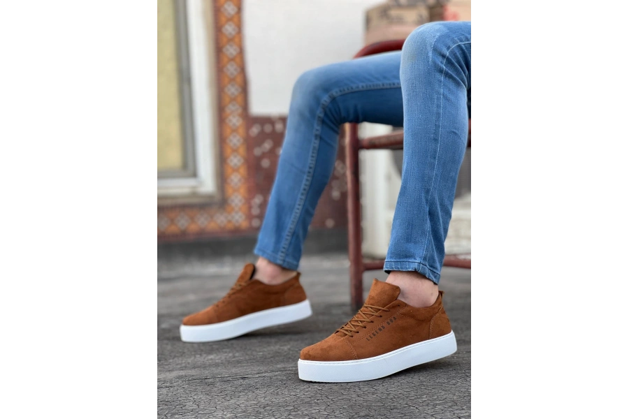 Shoecide Sb0104 Bağcıklı Taba Süet Beyaz Taban Spor Klasik Erkek Ayakkabı