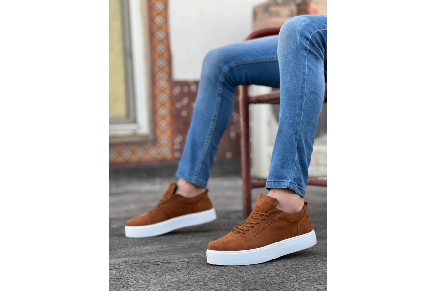 Shoecide Sb0104 Bağcıklı Taba Süet Beyaz Taban Spor Klasik Erkek Ayakkabı