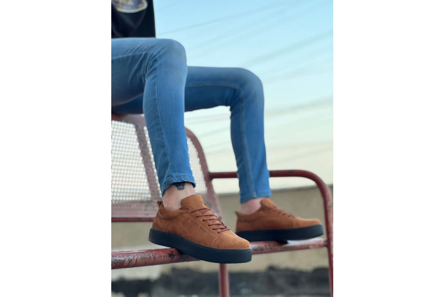 Shoecide Sb0104 Bağcıklı Taba Süet Siyah Taban Spor Klasik Erkek Ayakkabı