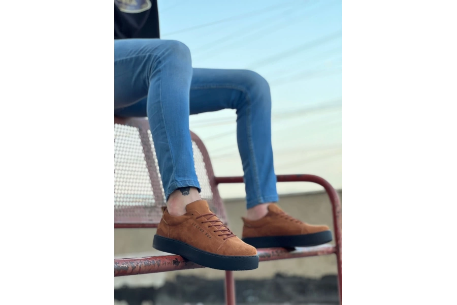 Shoecide Sb0104 Bağcıklı Taba Süet Siyah Taban Spor Klasik Erkek Ayakkabı
