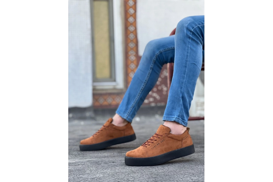 Shoecide Sb0104 Bağcıklı Taba Süet Siyah Taban Spor Klasik Erkek Ayakkabı