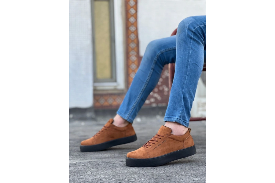Shoecide Sb0104 Bağcıklı Taba Süet Siyah Taban Spor Klasik Erkek Ayakkabı