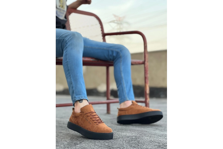 Shoecide Sb0104 Bağcıklı Taba Süet Siyah Taban Spor Klasik Erkek Ayakkabı