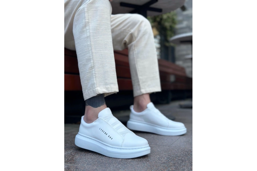 Shoecide Sb0134 Boa Kalın Yüksek Taban Çapraz Bant Beyaz Erkek Ayakkabı