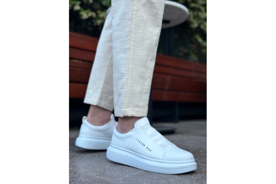 Shoecide Sb0134 Boa Kalın Yüksek Taban Çapraz Bant Beyaz Erkek Ayakkabı