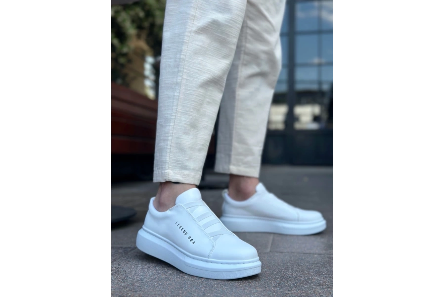 Shoecide Sb0134 Boa Kalın Yüksek Taban Çapraz Bant Beyaz Erkek Ayakkabı