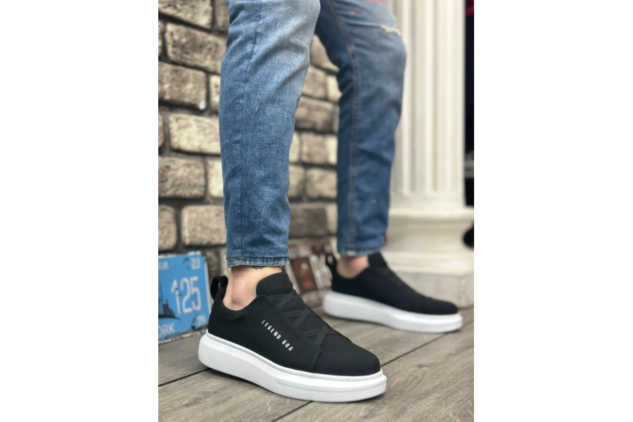 Shoecide Sb0134 Boa Kalın Yüksek Taban Çapraz Bant Siyah Beyaz Erkek Ayakkabı