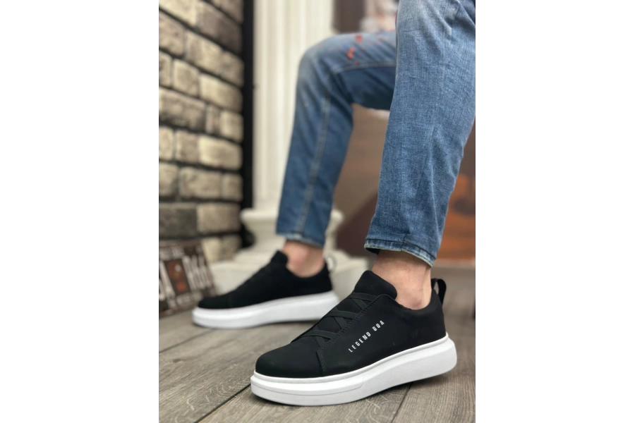Shoecide Sb0134 Boa Kalın Yüksek Taban Çapraz Bant Siyah Beyaz Erkek Ayakkabı
