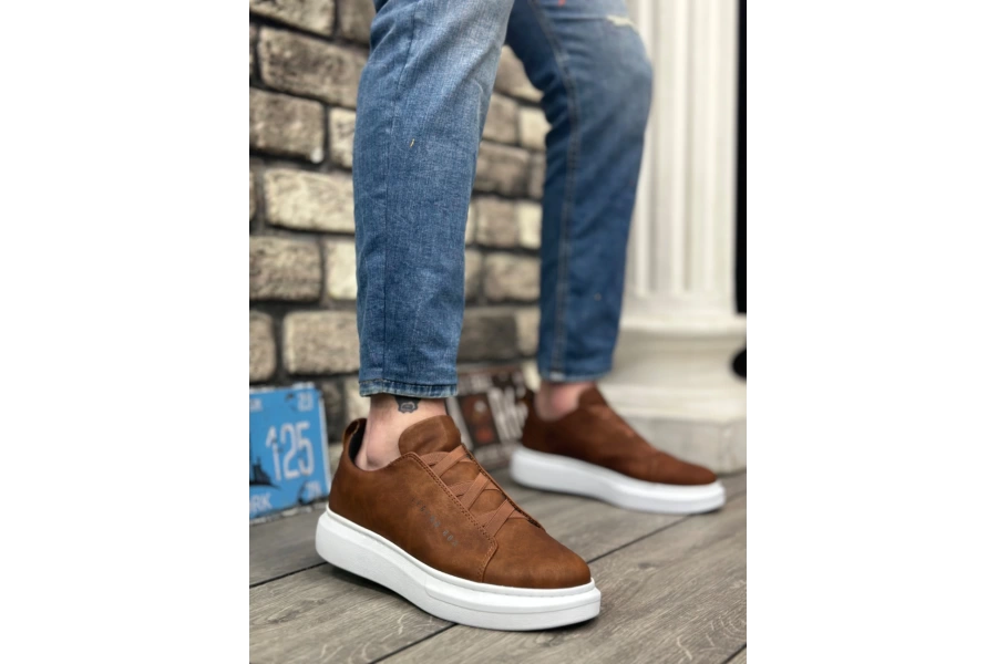 Shoecide Sb0134 Boa Kalın Yüksek Taban Çapraz Bant Taba Beyaz Erkek Ayakkabı