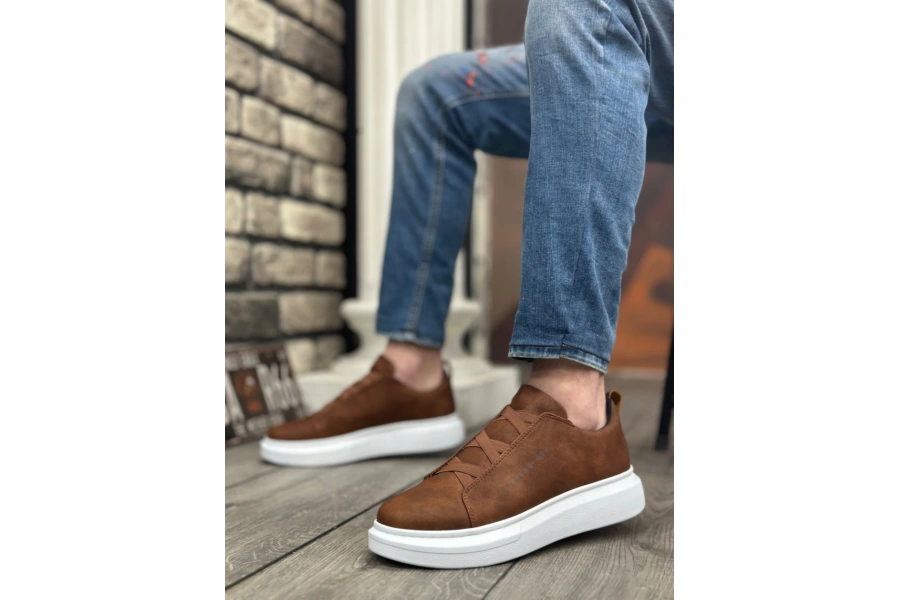 Shoecide Sb0134 Boa Kalın Yüksek Taban Çapraz Bant Taba Beyaz Erkek Ayakkabı