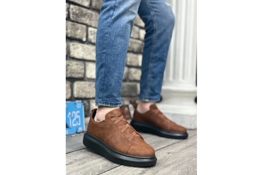 Shoecide Sb0134 Boa Kalın Yüksek Taban Çapraz Bant Taba Siyah Erkek Ayakkabı