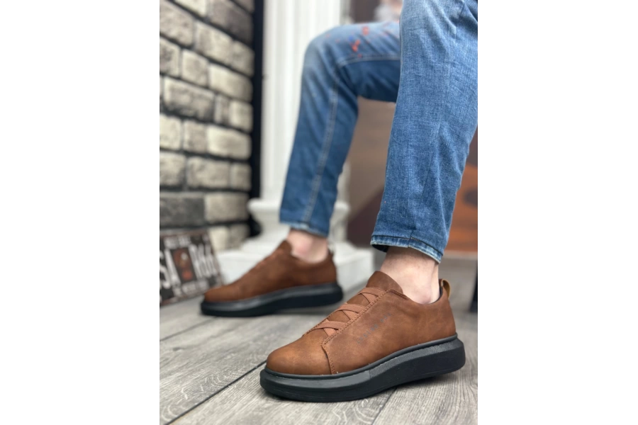 Shoecide Sb0134 Boa Kalın Yüksek Taban Çapraz Bant Taba Siyah Erkek Ayakkabı