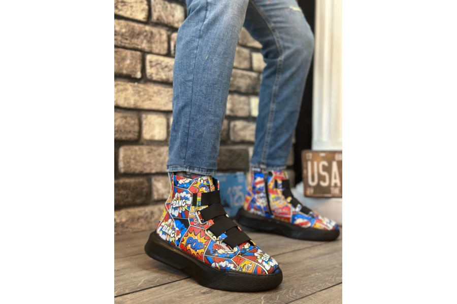 Shoecide Sb0142 Bantlı Erkek Yüksek Taban Popart Model Spor Bot