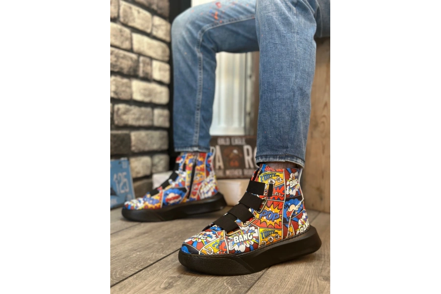 Shoecide Sb0142 Bantlı Erkek Yüksek Taban Popart Model Spor Bot