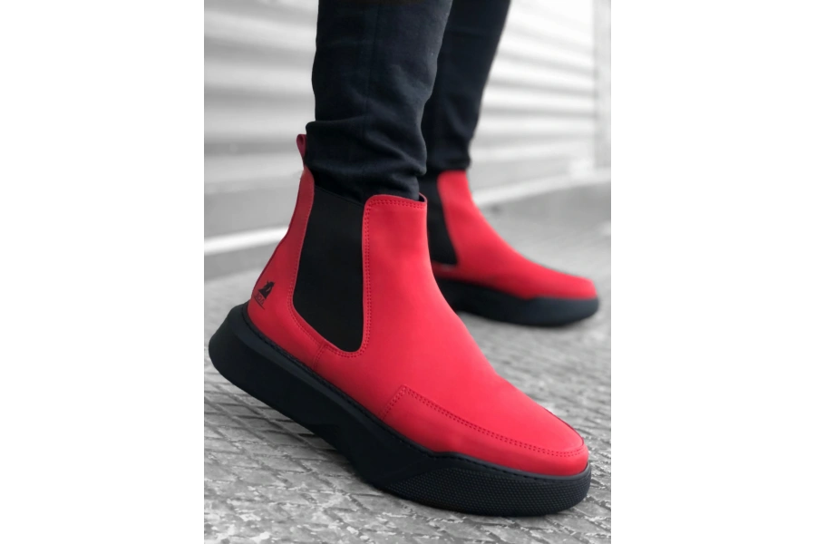 Shoecide Sb0150 Bağcıksız Bantlı Erkek Yüksek Taban Kırmızı Spor Bot