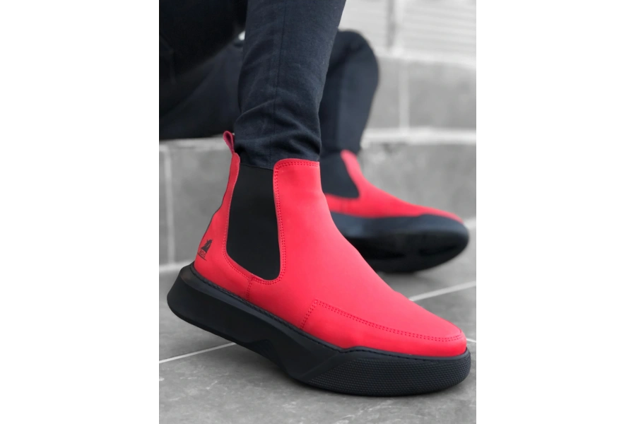 Shoecide Sb0150 Bağcıksız Bantlı Erkek Yüksek Taban Kırmızı Spor Bot