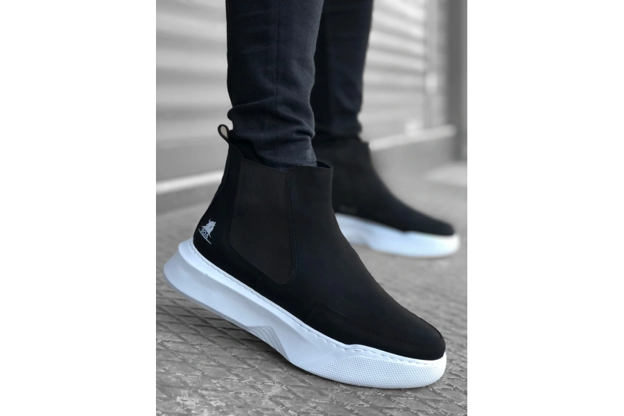Shoecide Sb0150 Bağcıksız Bantlı Erkek Yüksek Taban Siyah Spor Bot