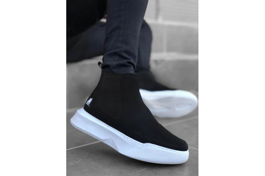 Shoecide Sb0150 Bağcıksız Bantlı Erkek Yüksek Taban Siyah Spor Bot