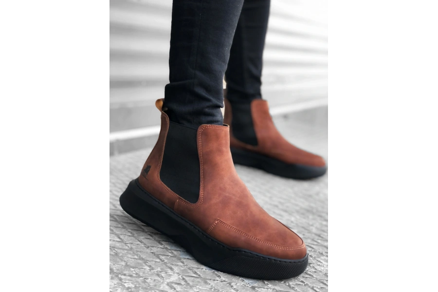 Shoecide Sb0150 Bağcıksız Bantlı Erkek Yüksek Taban Taba Spor Bot