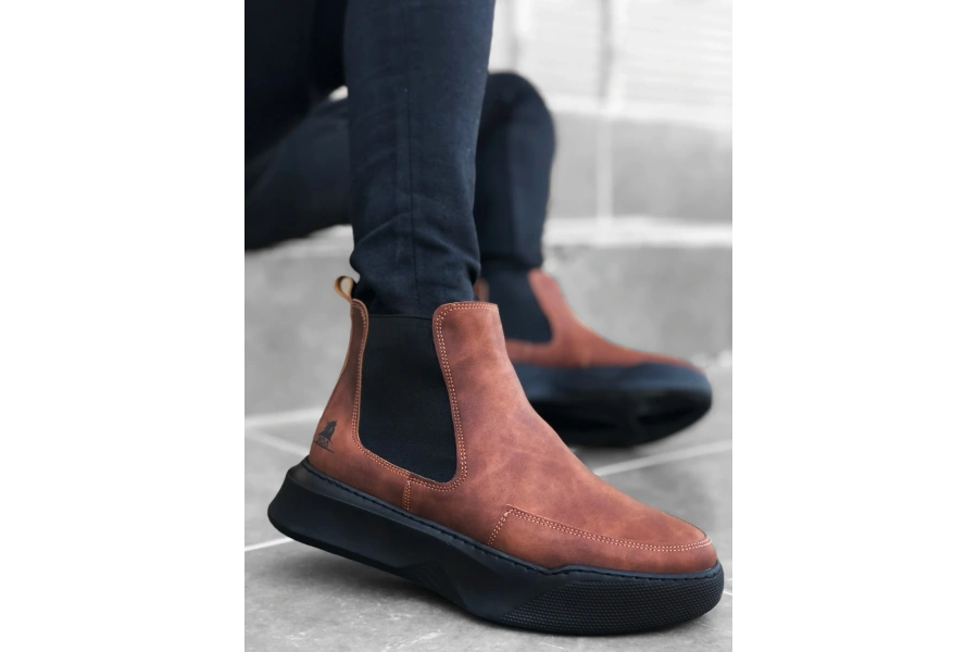 Shoecide Sb0150 Bağcıksız Bantlı Erkek Yüksek Taban Taba Spor Bot
