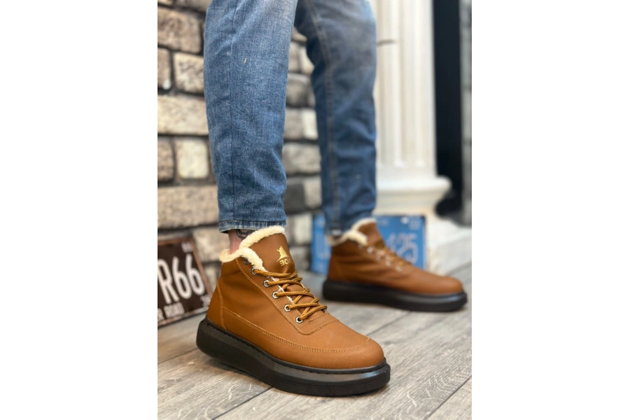 Shoecide Sb0151 İçi Kürklü Bağcıklı Açık Taba Erkek Tarz Spor Bot