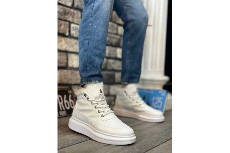 Shoecide Sb0151 İçi Kürklü Bağcıklı Beyaz Erkek Tarz Spor Bot
