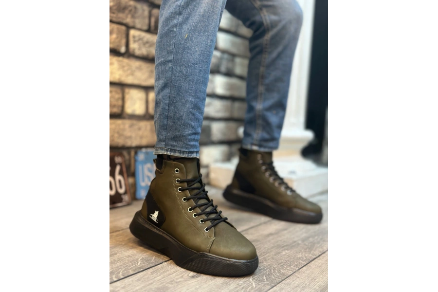 Shoecide Sb0155 Bağcıklı Erkek Yüksek Taban Haki Spor Bot