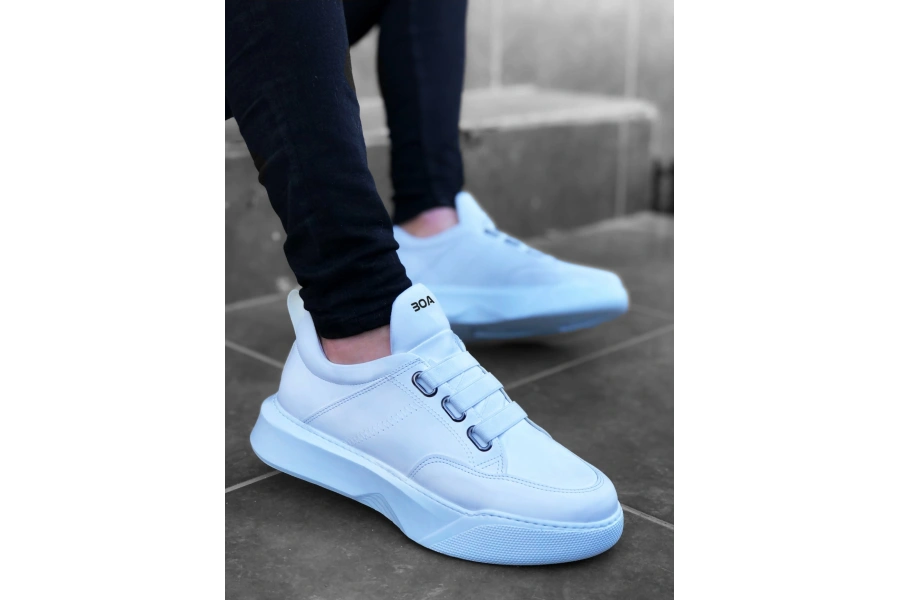 Shoecide Sb0160 Bantlı Erkek Yüksek Taban Beyaz Spor Ayakkabı