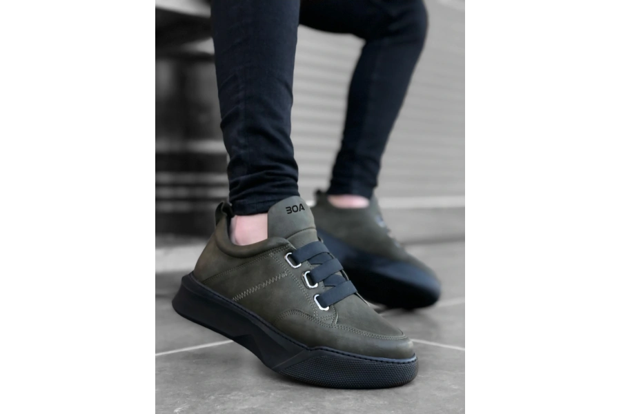Shoecide Sb0160 Bantlı Erkek Yüksek Taban Haki Spor Ayakkabı