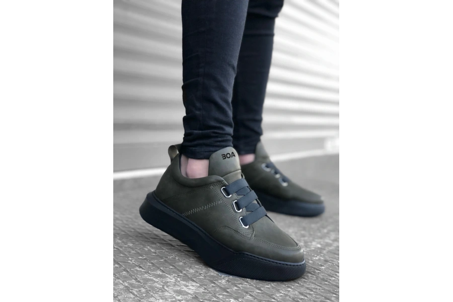 Shoecide Sb0160 Bantlı Erkek Yüksek Taban Haki Spor Ayakkabı
