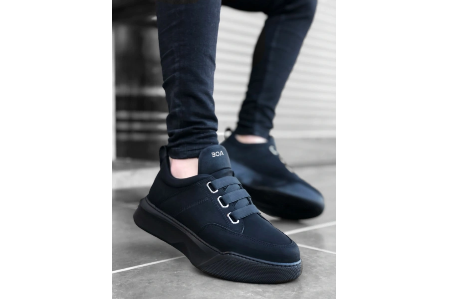 Shoecide Sb0160 Bantlı Erkek Yüksek Taban Siyah Spor Ayakkabı