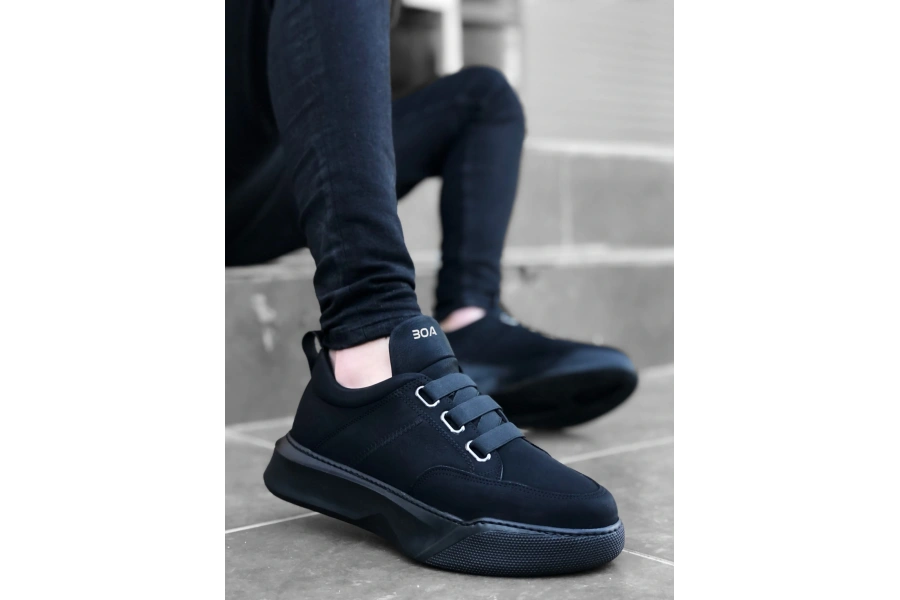 Shoecide Sb0160 Bantlı Erkek Yüksek Taban Siyah Spor Ayakkabı