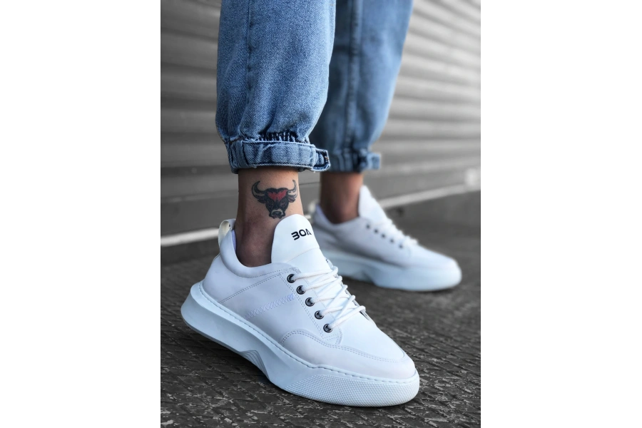 Shoecide Sb0163 Bağcıklı Erkek Yüksek Taban Beyaz Spor Ayakkabı