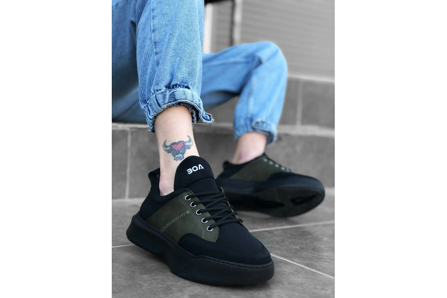 Shoecide Sb0163 Bağcıklı Erkek Yüksek Taban Siyah Haki Spor Ayakkabı