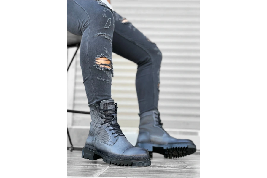 Shoecide Sb0183 İçi Dışı Hakiki Deri Gri Erkek Postal Bot