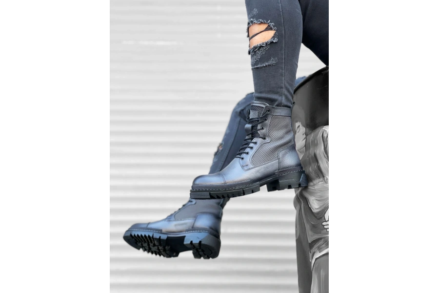 Shoecide Sb0183 İçi Dışı Hakiki Deri Gri Erkek Postal Bot