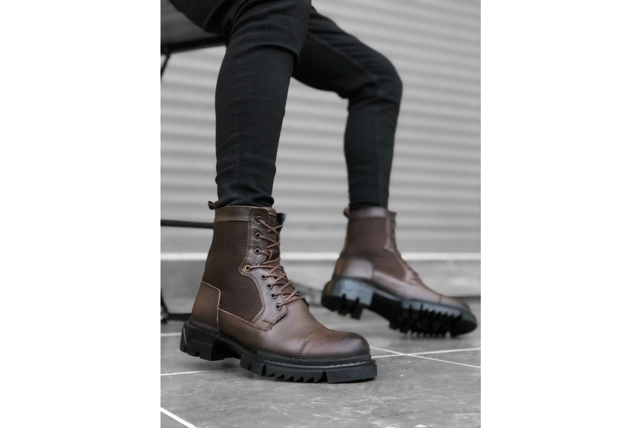 Shoecide Sb0183 İçi Dışı Hakiki Deri Kahverengi Erkek Postal Bot
