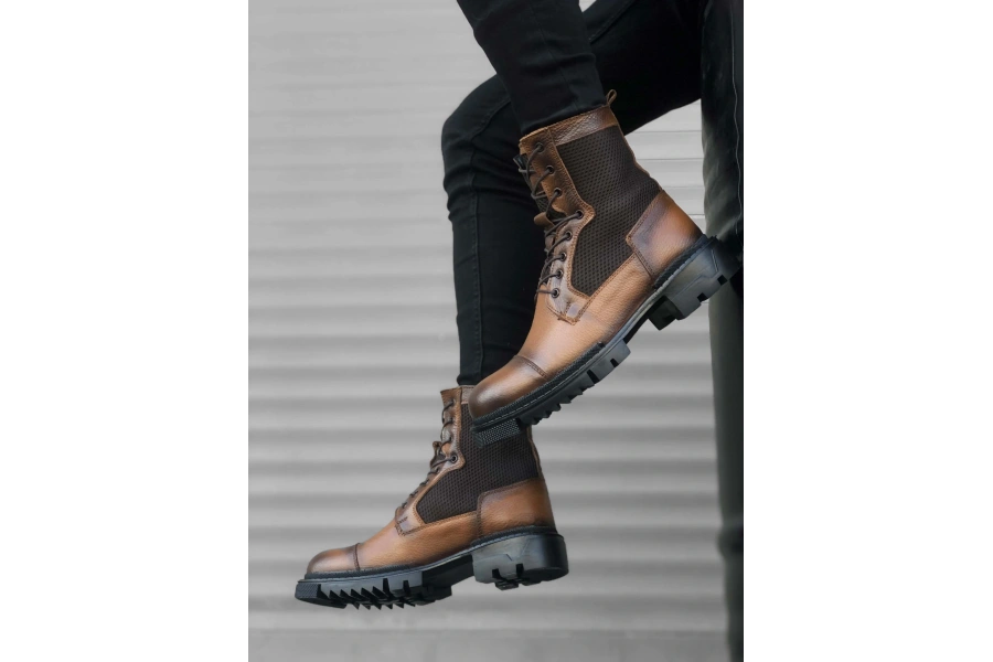 Shoecide Sb0183 İçi Dışı Hakiki Deri Taba Erkek Postal Bot