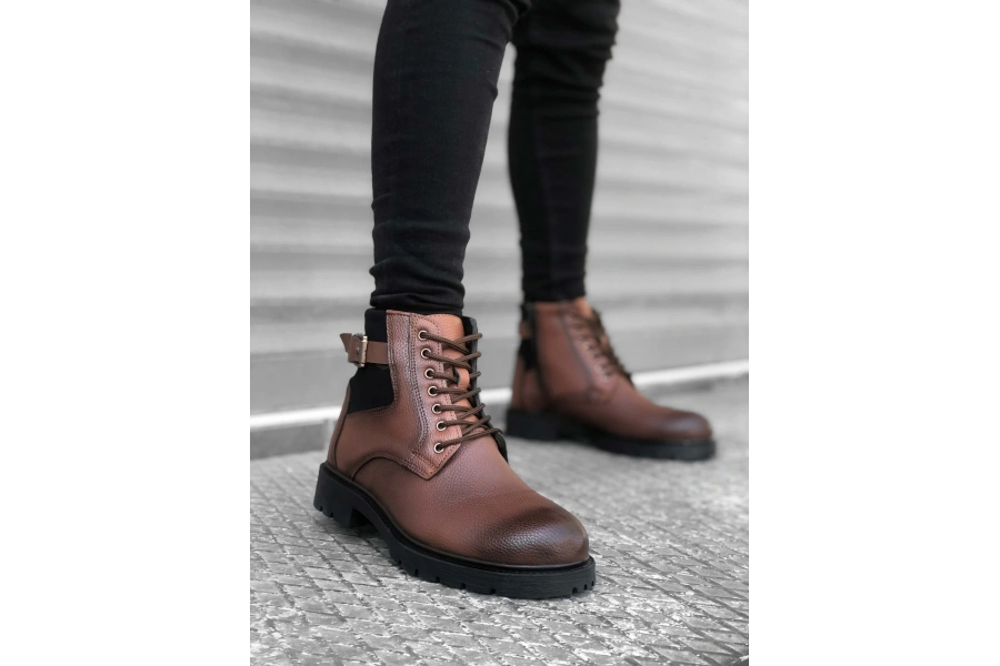 Shoecide Sb0186 Fermuarlı Tokalı Taba Erkek Klasik Spor Klasik Yarım Bilek Bot