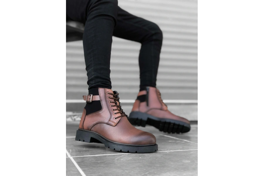 Shoecide Sb0186 Fermuarlı Tokalı Taba Erkek Klasik Spor Klasik Yarım Bilek Bot