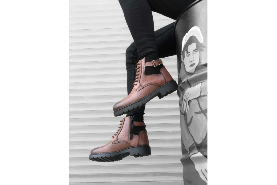 Shoecide Sb0186 Fermuarlı Tokalı Taba Erkek Klasik Spor Klasik Yarım Bilek Bot