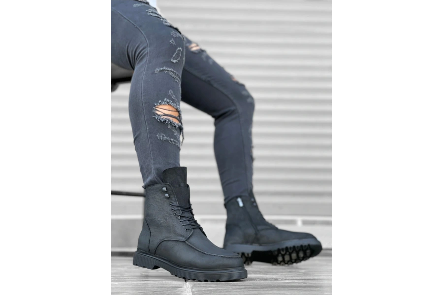 Shoecide Sb0212 İçi Dışı Hakiki Nubuk Deri Siyah Erkek Bot