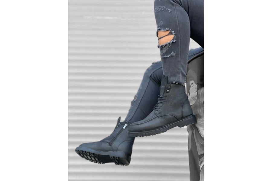 Shoecide Sb0212 İçi Dışı Hakiki Nubuk Deri Siyah Erkek Bot