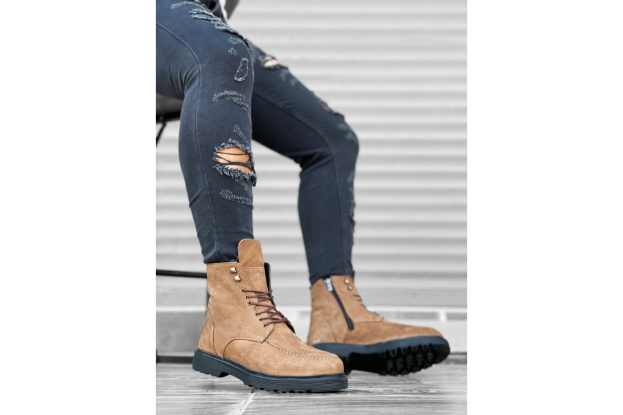 Shoecide Sb0212 İçi Dışı Hakiki Nubuk Deri Taba Erkek Bot
