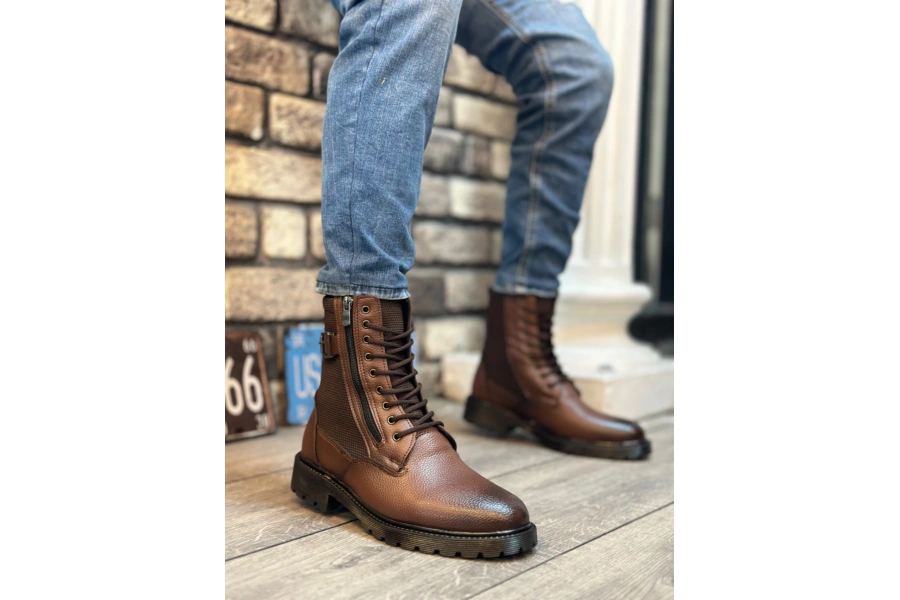 Shoecide Sb0218 Yan Toka Fermuarlı Açık Taba Erkek Spor Klasik Postal Bot