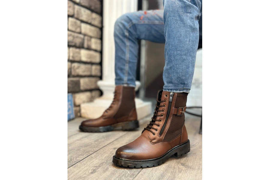 Shoecide Sb0218 Yan Toka Fermuarlı Açık Taba Erkek Spor Klasik Postal Bot