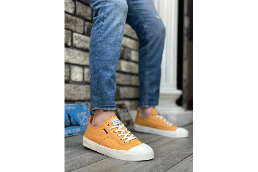 Shoecide Sb0223 Boa Rahat Düz Taban Keten Bağcıklı Sarı Günlük Erkek Ayakkabı