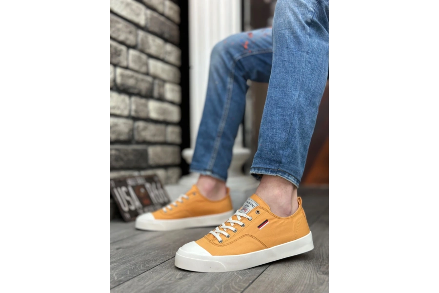 Shoecide Sb0223 Boa Rahat Düz Taban Keten Bağcıklı Sarı Günlük Erkek Ayakkabı