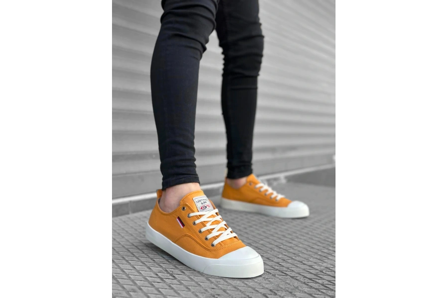 Shoecide Sb0223 Boa Rahat Düz Taban Keten Bağcıklı Sarı Günlük Erkek Ayakkabı