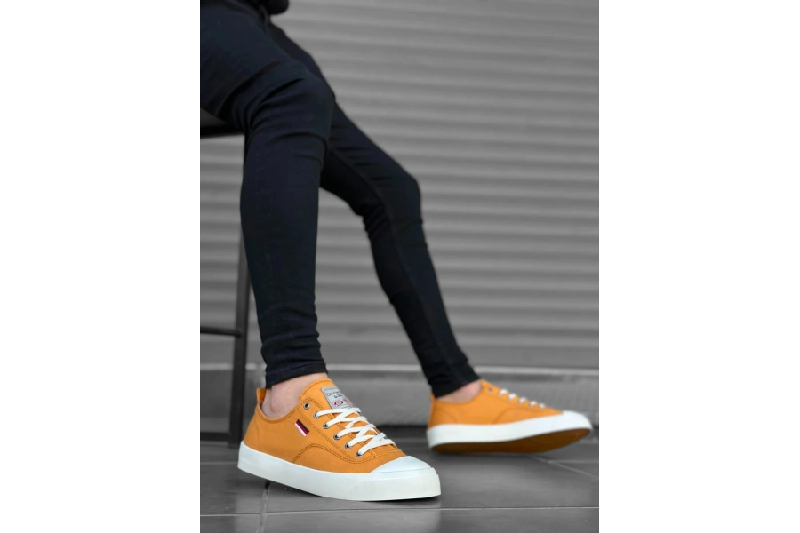 Shoecide Sb0223 Boa Rahat Düz Taban Keten Bağcıklı Sarı Günlük Erkek Ayakkabı